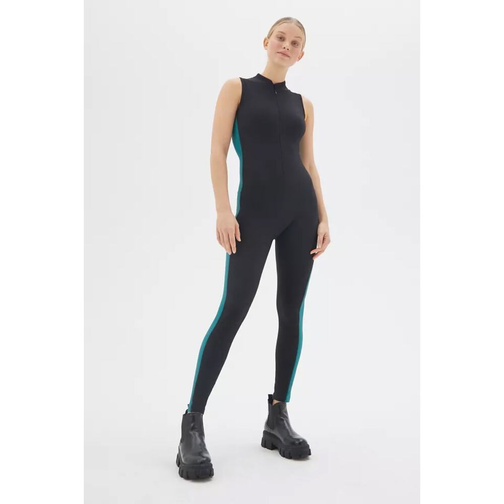 Year of Ours Thermal Ski Onesie in Black / Winter Green Size L